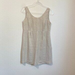 Vintage Tan Beige 100% Linen Sheath Dress Lined Size 12